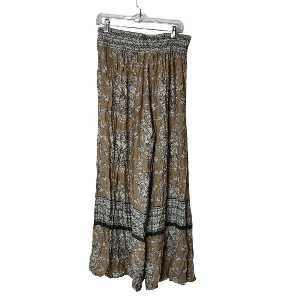 Bohemian Style Maxi Skirt L By Otis & Maclain Floral & Geometric Print Brown/Whi
